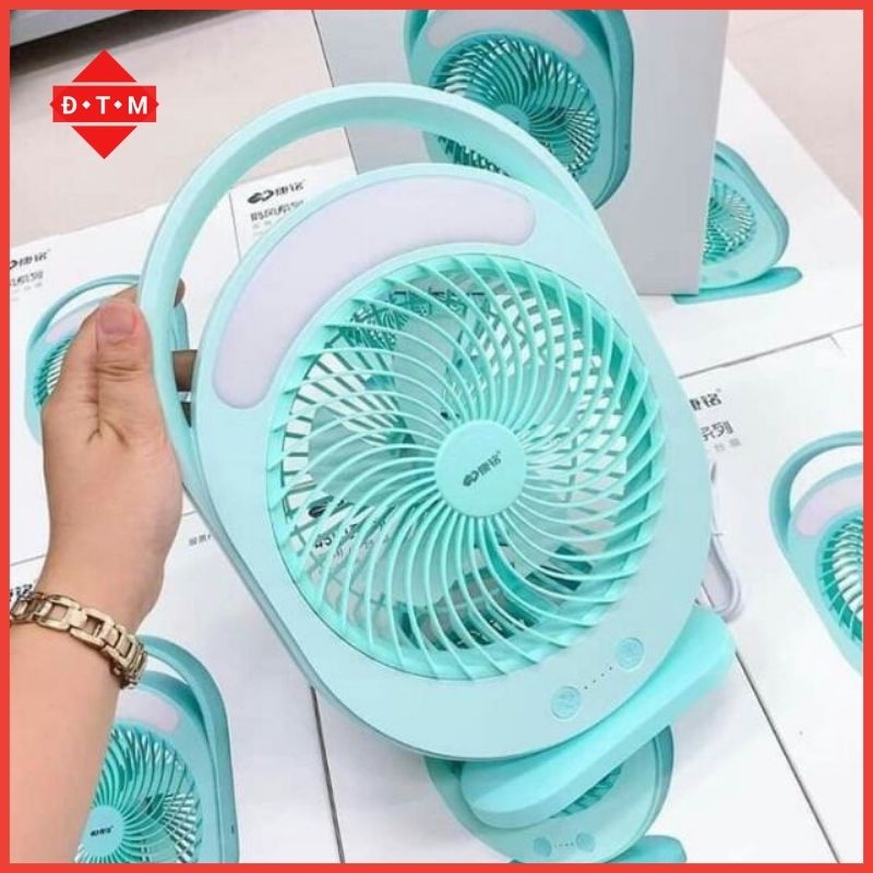 Quạt Tích Điện Để Bàn Có Đèn Pin Khỏe, Quạt Để Bàn Văn Phòng Mini KM-F0336 Màu Xanh Ngọc [Thời Gian Sử Dụng 5 Tiếng]