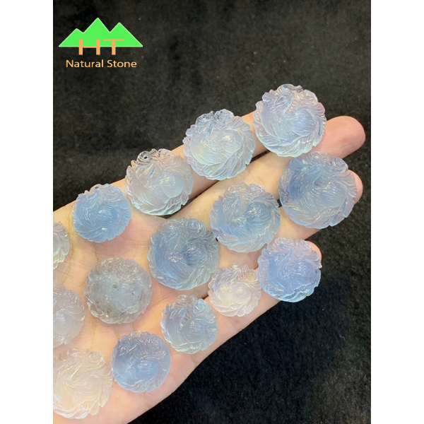 Mặt dây chuyền đeo cổ Hồ Ly chúa dáng tròn đá aqua mairine xanh nước