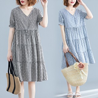 B249 đầm big size freesize đầm bầu dáng babydoll trẻ trung tay chun cổ v phong cách