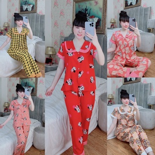 Đồ ngủ pijama tay ngắn quần dài có túi vải lụa hàn siêu mát , họa tiết siêu xinh freesize dưới 60kg