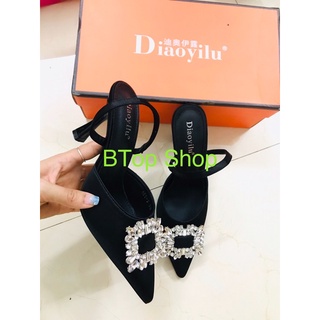 Sandal cao gót hoa đá bít mũi hàng cao cấp fullbox