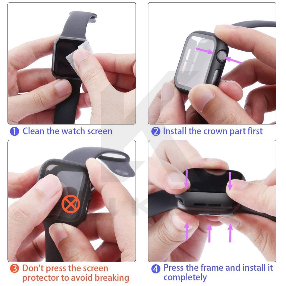 HOT! Ốp nhựa màu mờ bảo vệ kèm kính cường lực cho đồng hồ Apple Watch dòng 7 6 5 4 3 2 SE 41/45/44/42/40/38MM