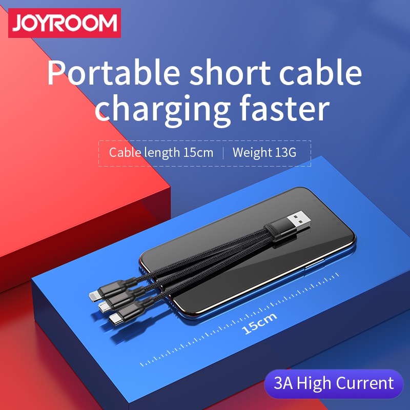 Dây cáp sạc 3 in 1 Micro USB, Type-C, Lightning hỗ trợ sạc nhanh hiệu JOYROOM S-M416 (Sạc nhanh 3A) - Hàng chính hãng