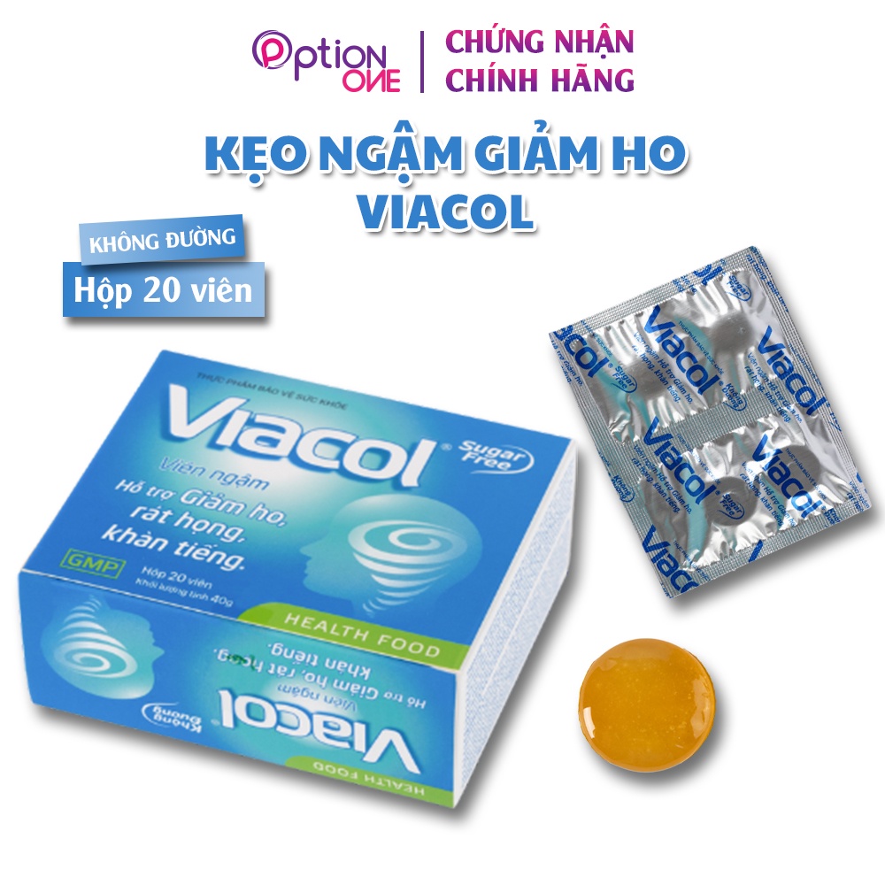 Kẹo ngậm Viacol thảo mộc Vietnat không đường giảm ho đau họng - hộp 20 viên