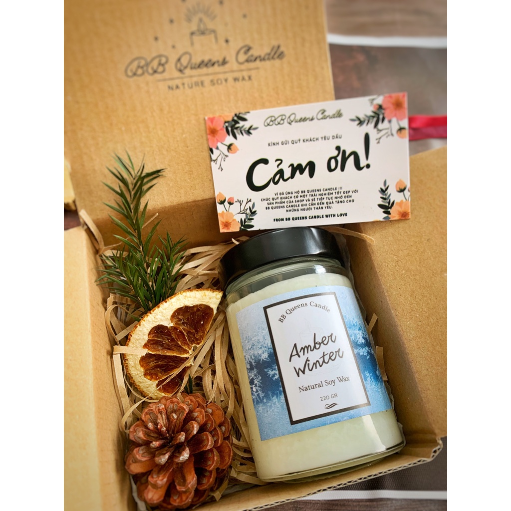 QUÀ TẶNG NẾN THƠM Handmade hũ 220gr , gói set như hình , Hương Tinh Dầu thơm 4 mùa
