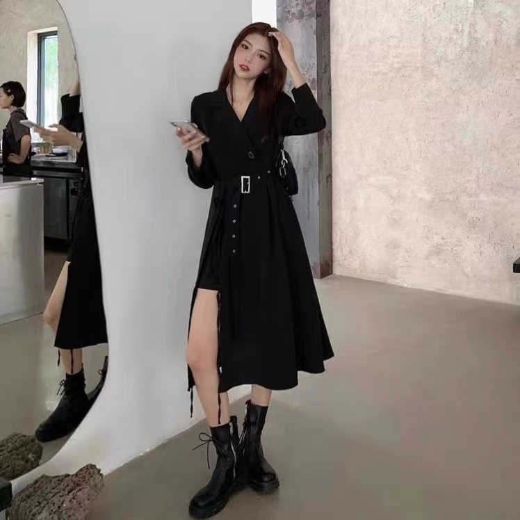 Đầm Perty màu trơn dáng lửng phong cách retro Hàn Quốc thời trang dành cho nữ
