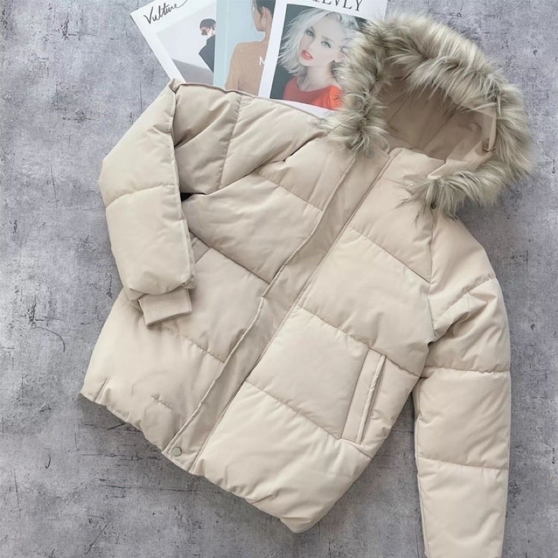 Áo phao beo mũ lông có thể tháo rời