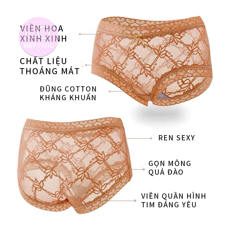 Quần lót ren nữ họa tiết hoa sexy gợi cảm chất vải mềm mại thoáng khí không hằn mông HEYPANG VN034