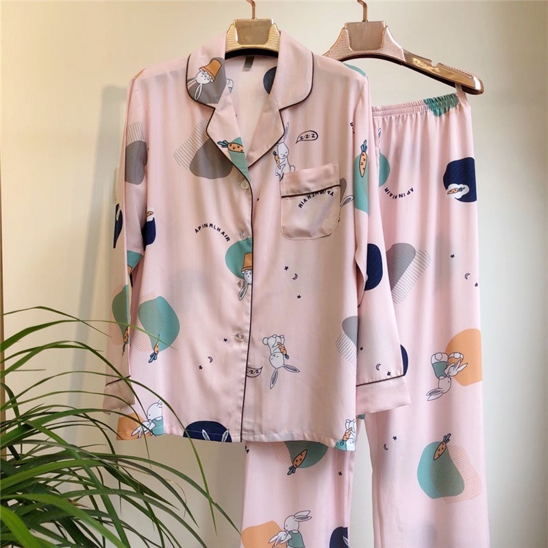 Popular new pajamas women's cotton cardigan spring and summer new long-sleeved trousers cotton silk thin suit cardigan home wear