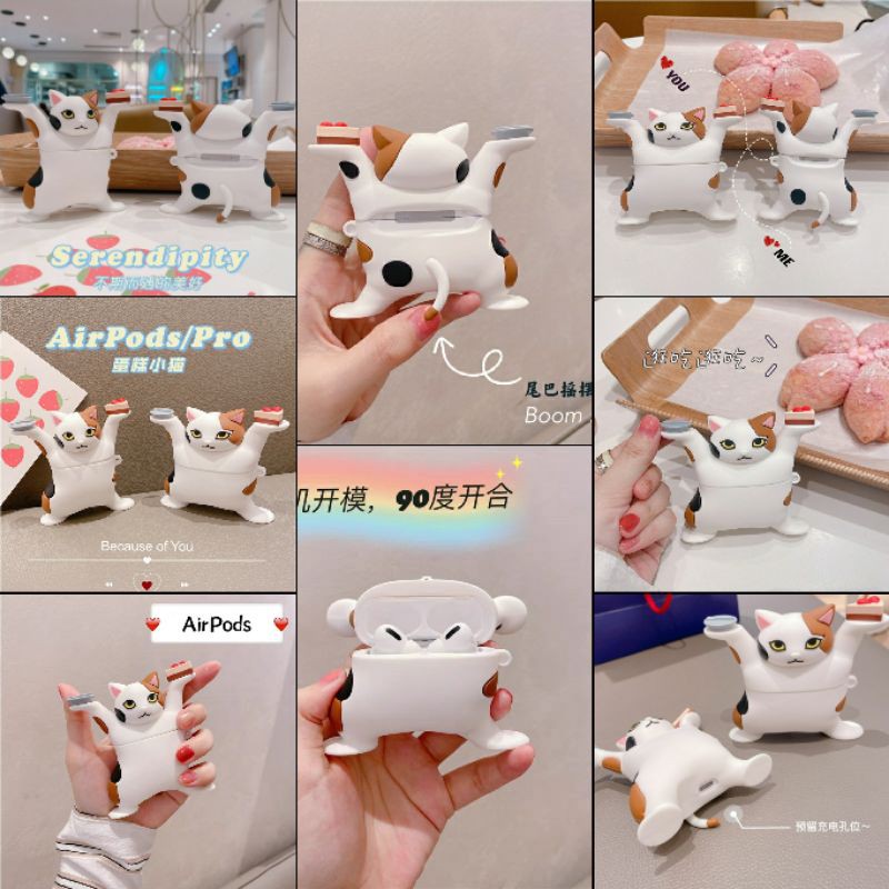 (Order 10 ngày) Case bảo vệ Airpods Pro/1/2 mèo bồi bàn cầm bánh ngọt trên tay concombre by decole EARISE