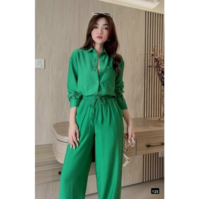 Mẫu Thời Trang HOT năm | Sét Tuyết Nhung Áo Sơ Mi Phối QUần Dài Rộng Cùng Màu HỐt Nhanh Kẻo Hết UP