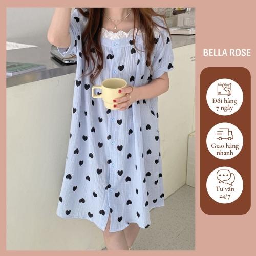 Đầm ngủ cao cấp xinh đẹp bigsize- Đồ mặc nhà ngắn tay họa tiết dễ thương cho nữ chât cotton mặc siêu dễ chịu Bella Rose