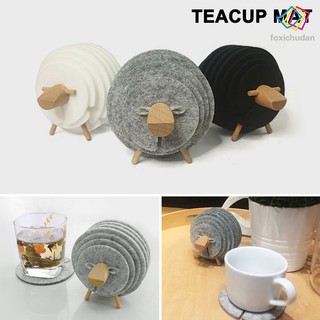 Tấm lót ly chống trượt bằng vải nỉ lắp ghép hình chú cừu dễ thương