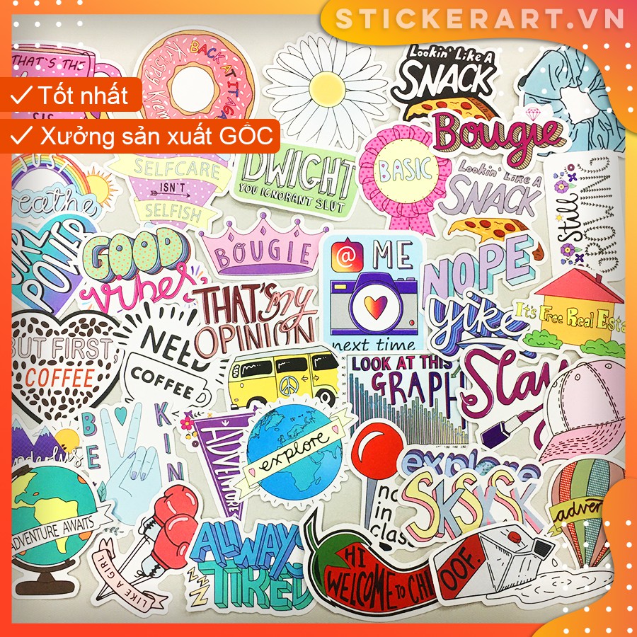 [VSC0 #1] 50 Sticker chống nước/dán xe laptop mũ bảo hiểm vali...
