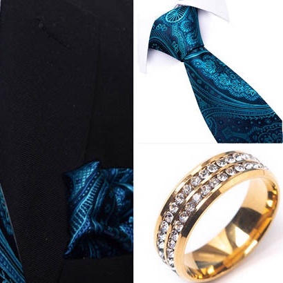 Bộ Cà vạt 4 món gồm Cavat 8cm, khăn cài túi, Măng-set, Nhẫn tròn phụ kiện, Cravat chú rể, Calavat công sở CBC-8211