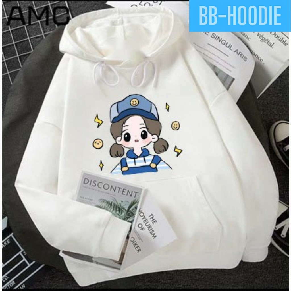 Áo hoodie cô bé mũ xanh chất nỉ poly hai lớp dày dặn cực đẹp