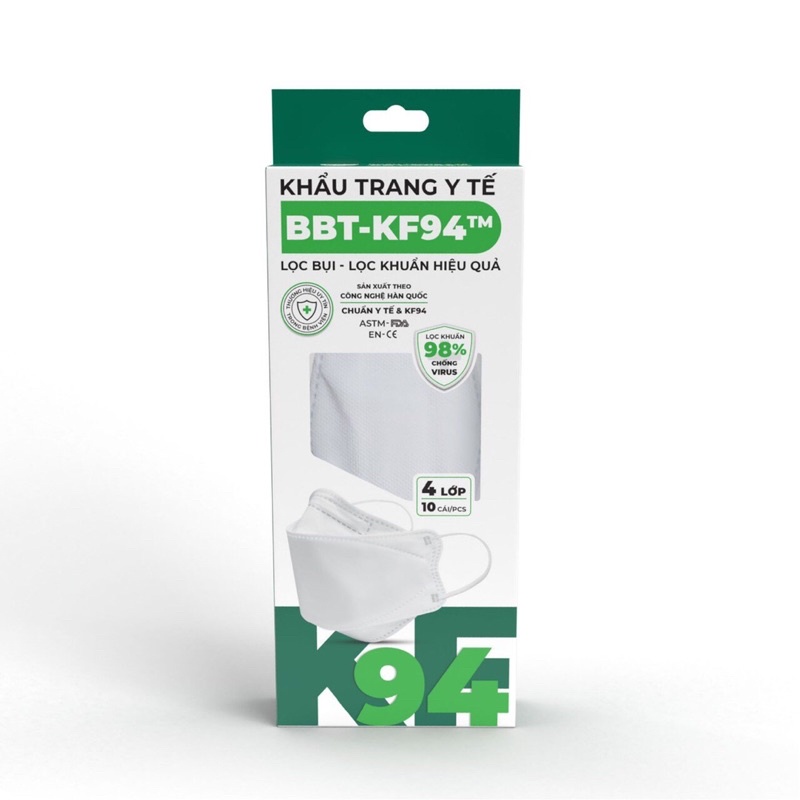 Khẩu Trang Y Tế 4D Bông Bạch Tuyết BBT KF94 (Hộp 10 cái)
