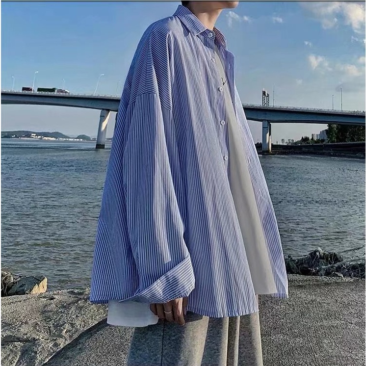 áo sơ mi nam Áo sơ mi unisex phong cách Hàn Quốc thể thao áo sơ mi nữ tiếng Nhật Sọc sơ mi nữ form rộng áo sơ mi trắng