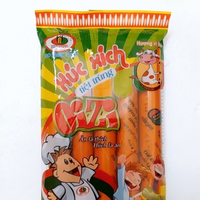 10 gói xúc xích tiệt trùng ăn liền,gói 100gr vị bò/heo ngẫu nhiên công ty Dabaco Food