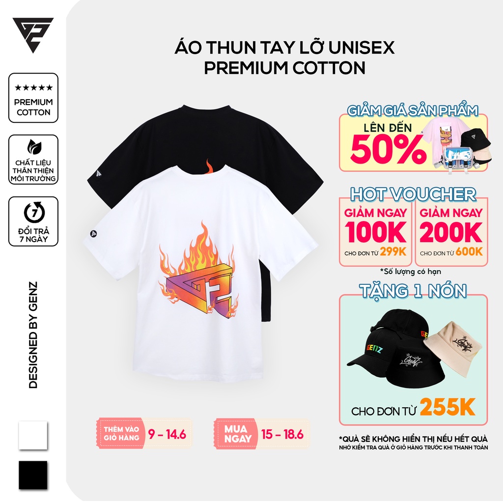 Áo thun tay lỡ GENZ phông Unisex nam nữ Cotton oversize form rộng Hello World