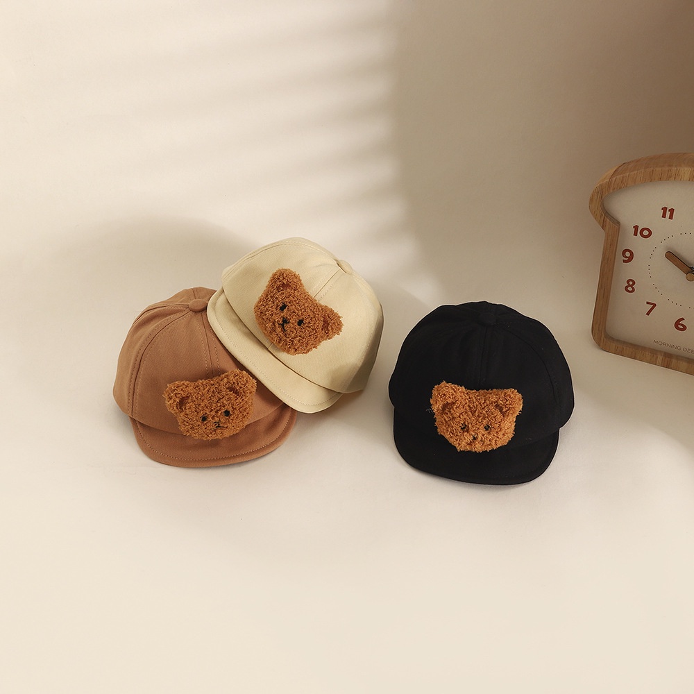 Mũ Beret Lông Nhung Mềm Mại Hình Gấu Dễ Thương Cho Bé