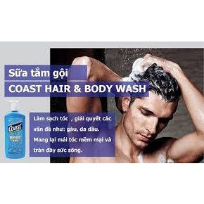 Sữa tắm gội Coast Hair & Body Wash cho nam 946ml có vòi