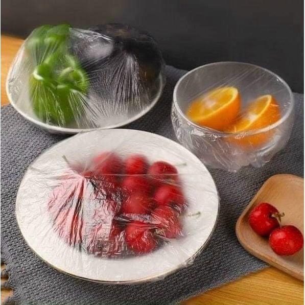 SET 100 CHIẾC Màng bọc thực phẩm co giãn siêu dai có chun kèm túi gấu - Mũ chùm đầu dùng 1 lần tiện lợi