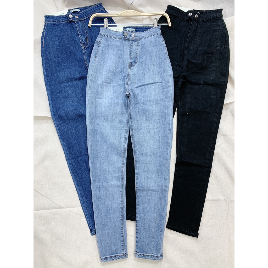 Quần Jean nữ lưng cạp siêu cao hai nút bấm không túi lai quấn phom ôm chuẩn eo | BigBuy360 - bigbuy360.vn