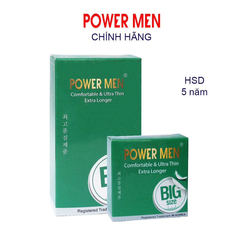 Bao cao su size lớn 55mm Power Men bcs siêu mỏng kéo dài thời gian chống xuất tinh sớm nhiều gel bôi trơn