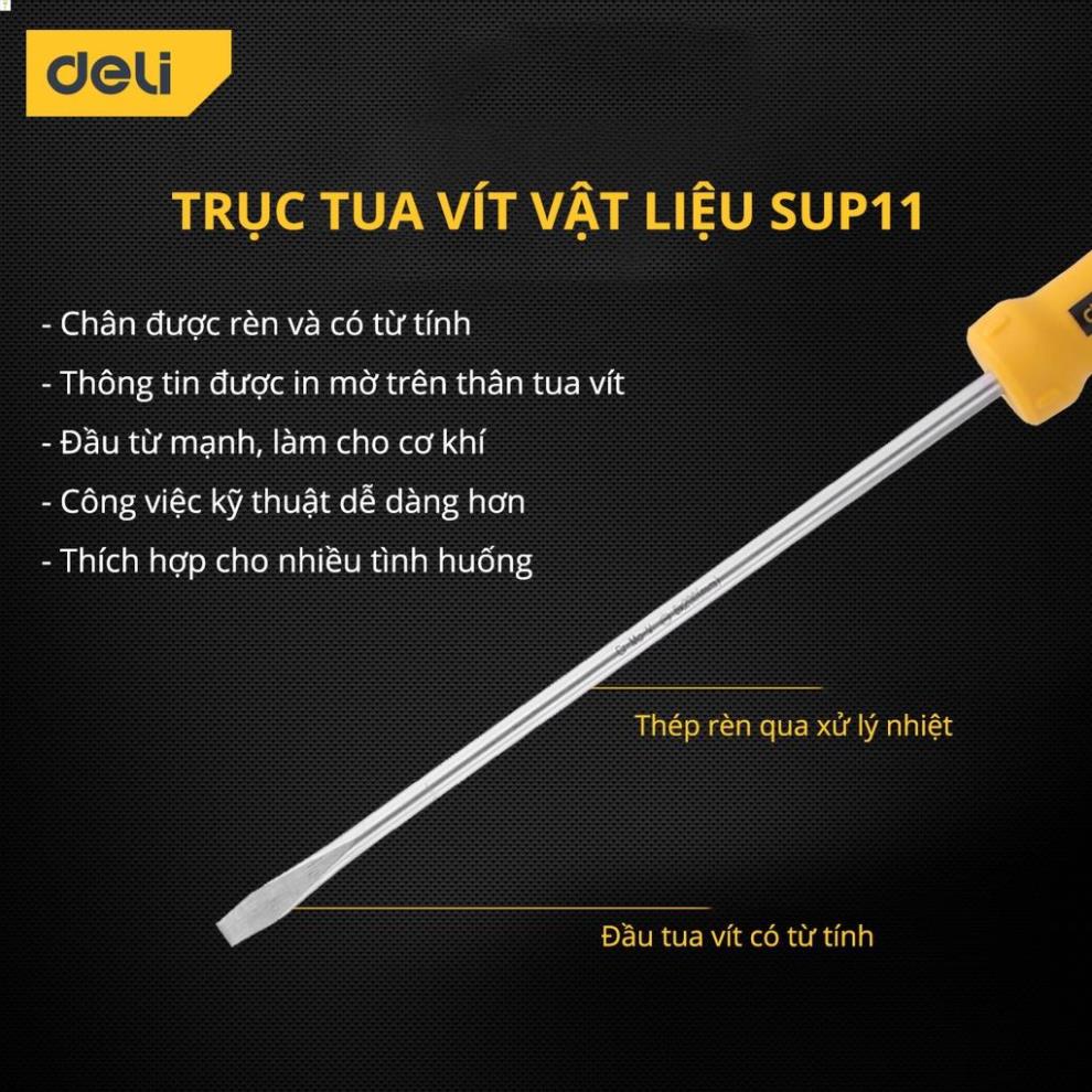 Tua Vít 2 Cạnh Deli Cao Cấp - Chất Liệu Thép CR-V Chống Mòn, Gỉ - Tay Cầm Cao Su - Vặn Mở Ốc Vít - EDL6362001 .