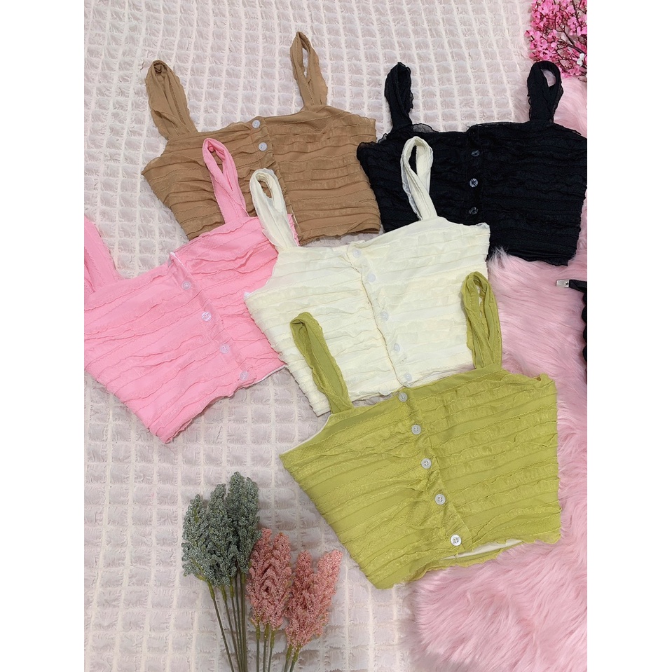 Áo xốp 2 dây croptop cài nút cực hot , chất thun xốp dày dặn thy