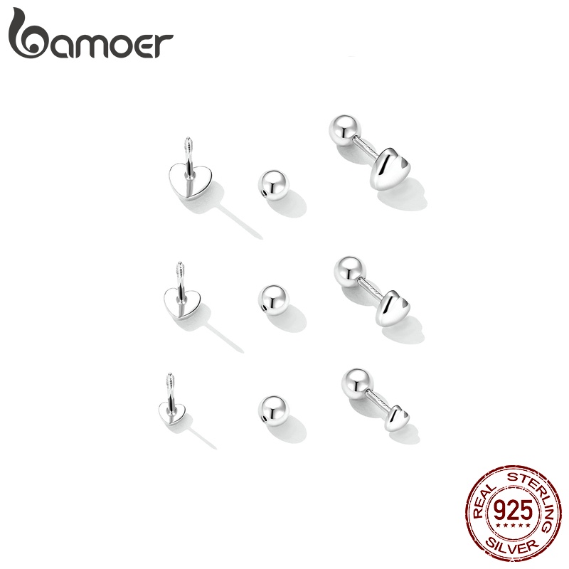 Bông tai bạc 925 BAMOER hình trái tim đơn giản