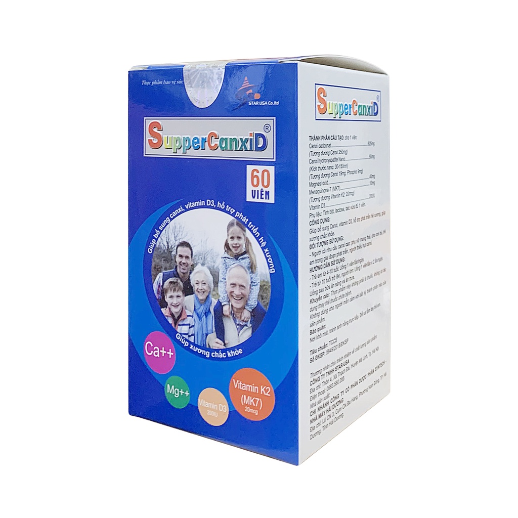 Viên Uống Bổ Sung Canxi Vitamin D3 Giúp Xương Chắc Khỏe SUPPER CANXID - Lọ 60 Viên
