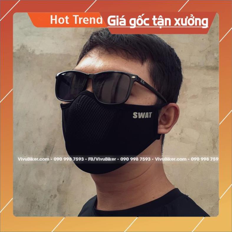 [Giống ảnh] Khẩu trang vải lưới 2 lớp lọc bụi cao cấp SWAT X1 màu đen - Khẩu trang lưới sử dụng nhiều lần