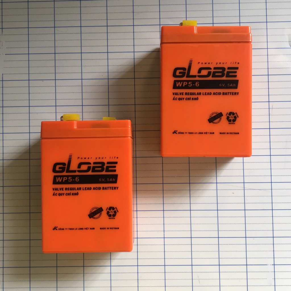 Ắc quy khô GLOBE 6v 5ah dùng cho quạt sạc , đèn sạc
