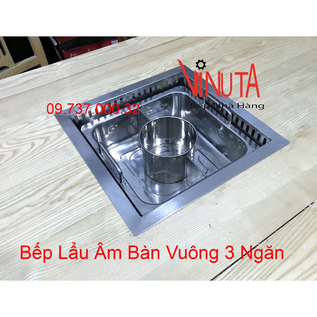 Nồi Lẩu Âm bàn, Bếp Lẩu Điện Từ đơn âm bàm 3000w, bộ nồi nấu lẩu 3 ngăn vuông