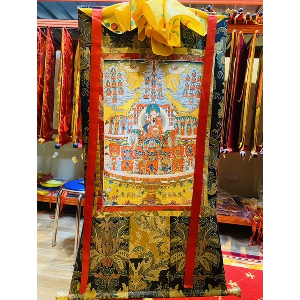 Thangka gấm nâu 125x65cm
