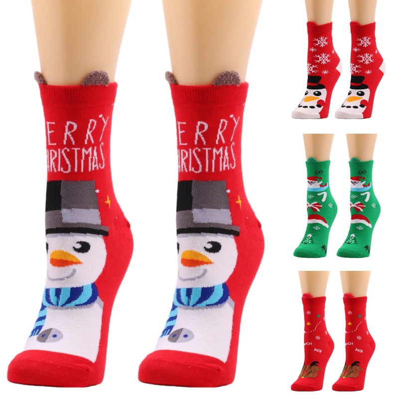 Xiangbao Vớ Cotton Dệt Kim Mềm Co Giãn Giữ Ấm Họa Tiết Giáng Sinh Dễ Thương Cho Nữ