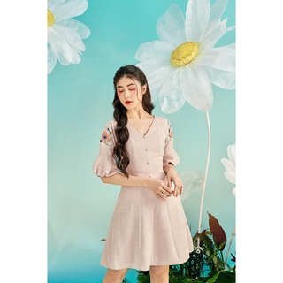 Olv - đầm coral puff sleeve embro