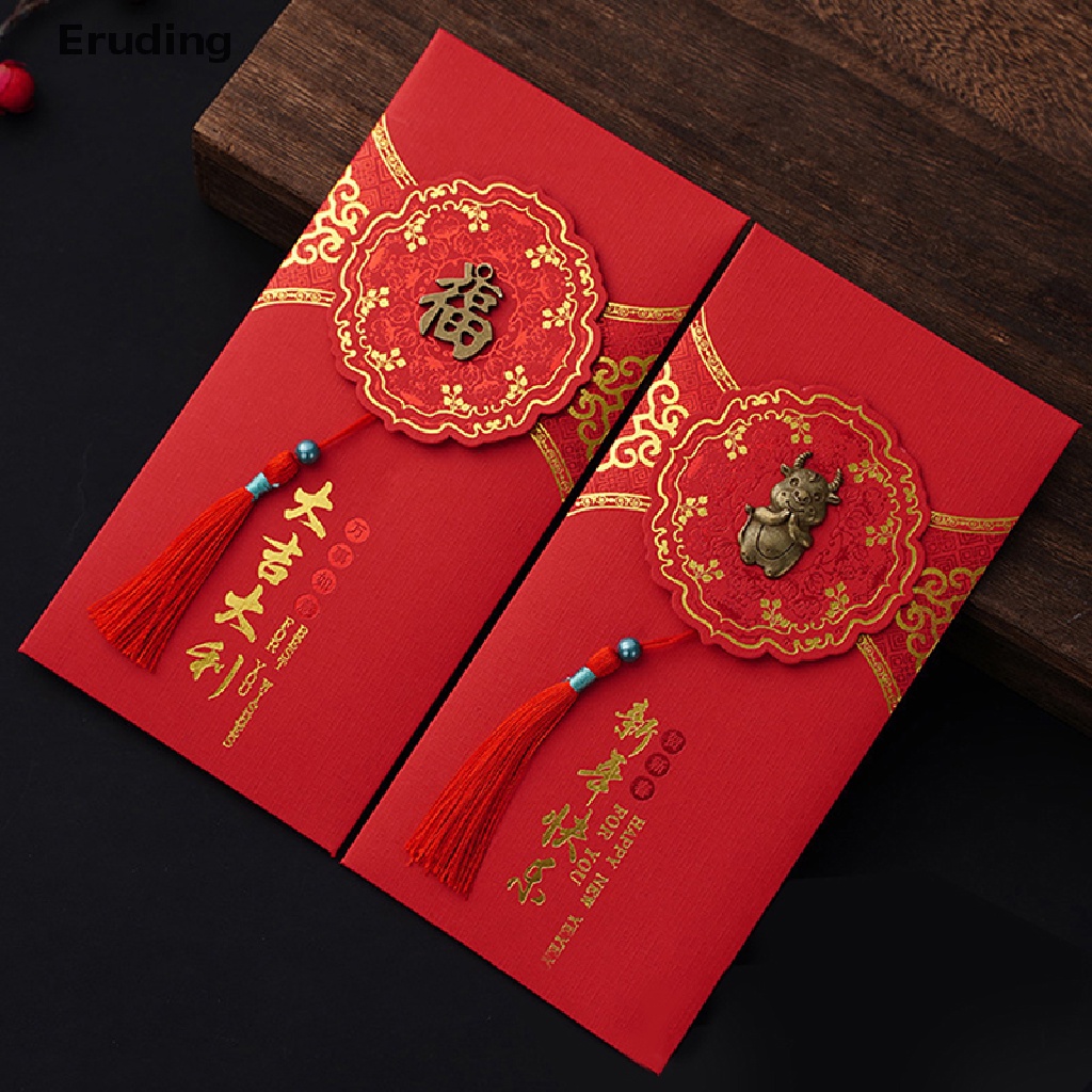 Set 2 bao lì xì đỏ may mắn thêu họa tiết phong cách Trung Hoa mới