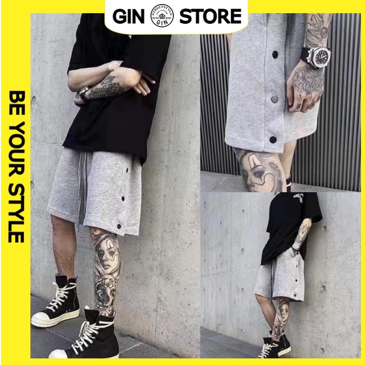 Quần short thun khuy nút Premium Cotton phông Unisex form rộng oversize- Gin Store