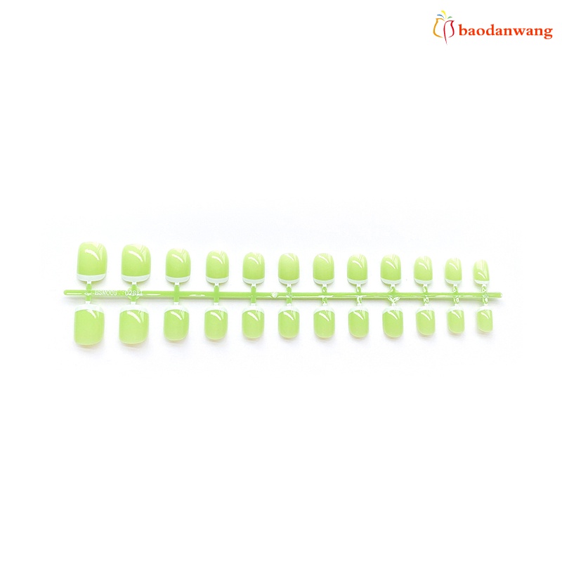 [Hàng mới về] 24 Móng tay giả màu xanh lá viền trắng thời trang cho nữ