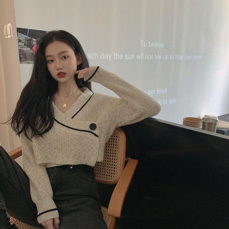 COZOK Áo len tay dài cổ chữ V form rộng