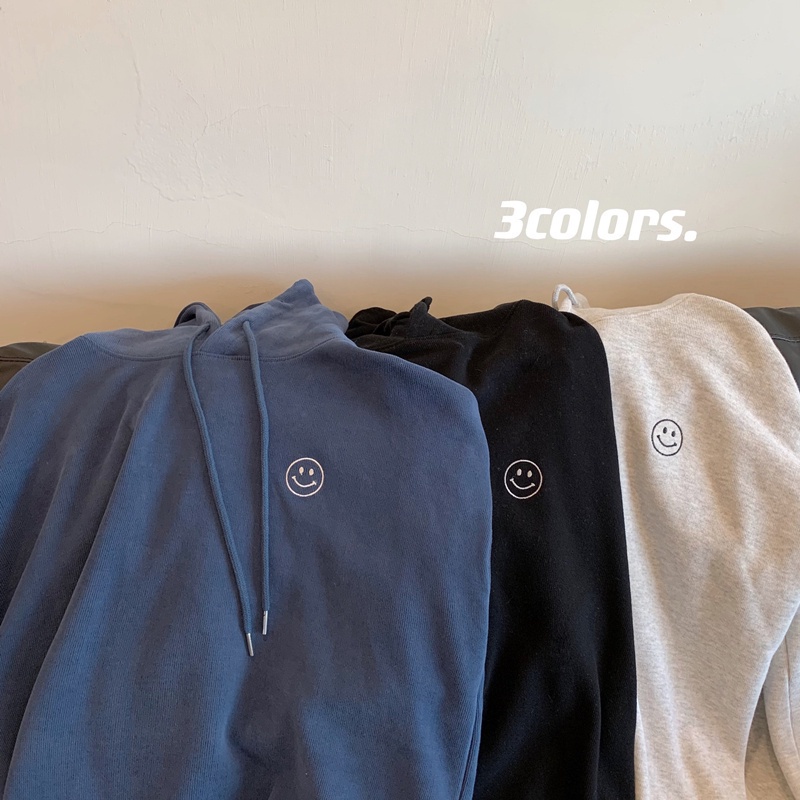 Áo hoodie tay dài dáng rộng thêu họa tiết đơn giản kiểu Hàn Quốc