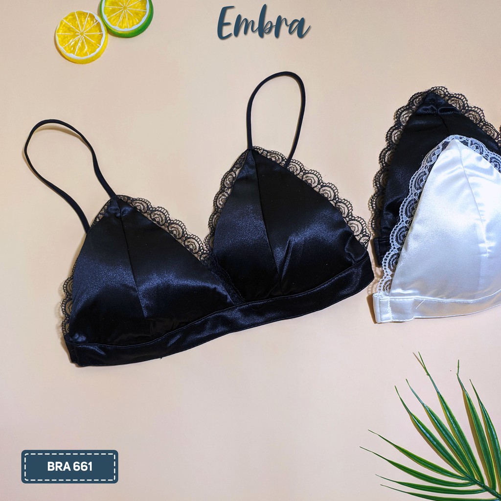 {Video + Ảnh thật} Áo lót nữ Embra - Áo bra nữ phi bóng satin, viền ren sexy cá tính