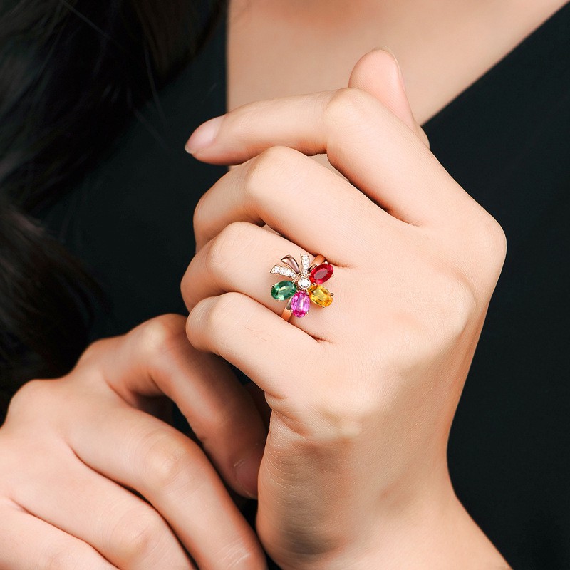 Nhẫn bạc 925 mạ vàng 18K đính hạt đá kim cương thời trang dành cho nữ R993