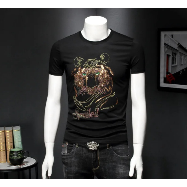 Áo Thun Ngắn Tay Đính Đá Thời Trang Sang Trọng Cho Nam