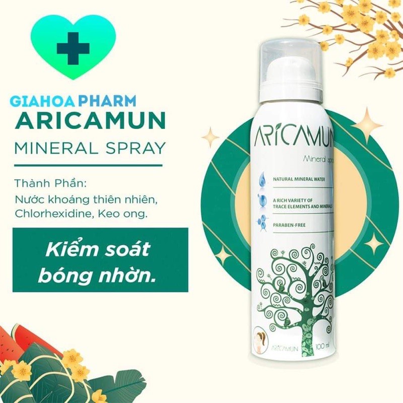 Xịt khoáng Aricamun Mineral Spray chai 100ml giúp cấp ẩm, kiềm nhờn, giảm mụn, dầu, phục hồi, dưỡng da sáng khỏe [arica]