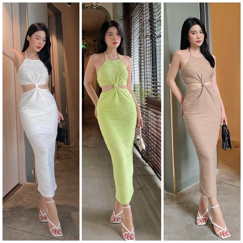 Đầm Body Gân Xoắn Eo Cao Cấp, co giãn thoải mái