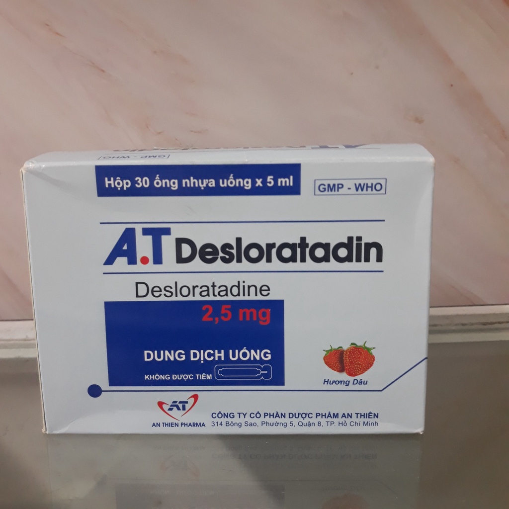 A.T Desloratadin hỗ trợ giảm tiết sổ mũi ,nghẹt mũi ,mẩn ngứa hộp 30 ống và 30 gói